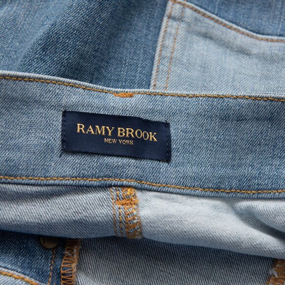 Ramy Brook Bellami Skirt Patchwork Denim Pencil Midi Pockets Blue Size 31 - Picture 3 of 7